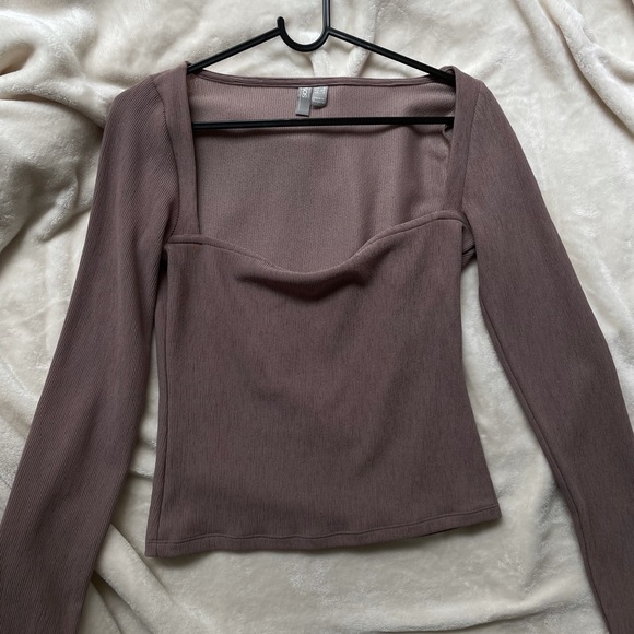 Brown Square Neck Long Sleeve Top - Picture 2 of 6